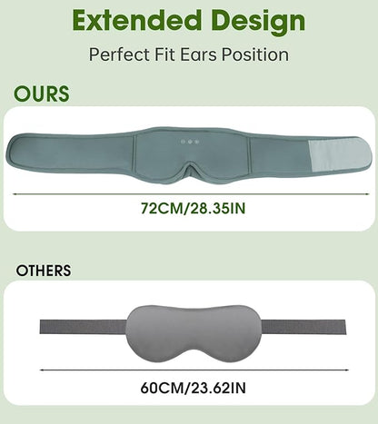 Bamboo Cotton Large Sleep Mask with Bluetooth Wireless Headphones - Blackout Eye Mask for Sleeping 3D Contoured Sleep Headband Ear Muffs Lengthen & Low Noise Hook for Better Experience (Grey)