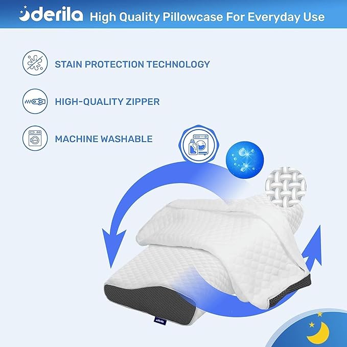 Derila Queen Size Pillowcase | Designed to Keep Your Memory Foam Pillow Covered and Protected with This Crisp, Clean, White Pillowcase Made from Premium Materials