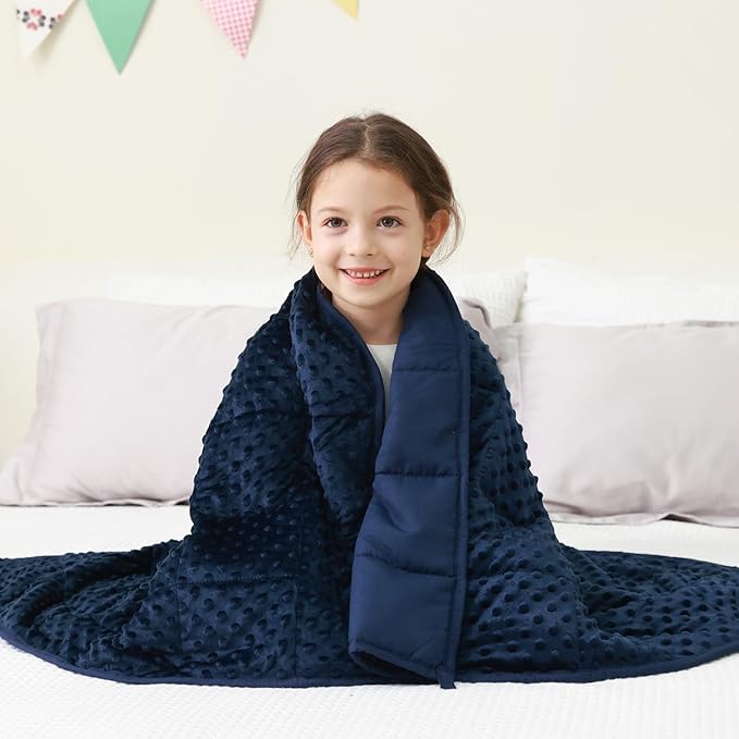 Mr. Sandman Weighted Blanket 3LBS 36 x 48 Inches, Minky Dots Heavy Blanket with Glass Beads, Soft and Cooling for School and Home, Navy Blue