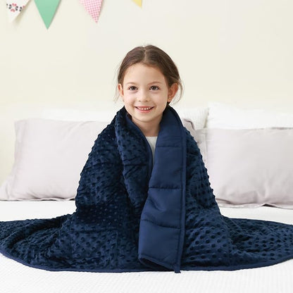 Mr. Sandman Weighted Blanket 3LBS 36 x 48 Inches, Minky Dots Heavy Blanket with Glass Beads, Soft and Cooling for School and Home, Navy Blue