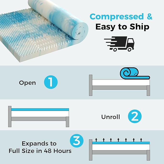 DUMOS 2 Inch 5-Zone Memory Foam Mattress Topper Queen, Cooling Gel Infused Pressure Relief Bed Topper for Back & Hip Pain, Soft Dorm RV Camping Mattress Pad, Blue