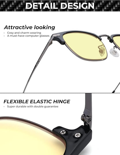 Blue Light Glasses | Men Browline Gaming Glasses | Anti Eye Strain & Migraine Blue Blocker Eyeglasses