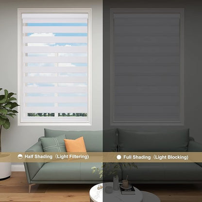 Changshade Blackout Cordless Zebra Blinds for Indoor Windows Doors, Custom Size Zebra Roller Shades Dual Layer Fabric Light Blocking Darkening for Living Room, Bedroom, Bathroom, Easy Install, White