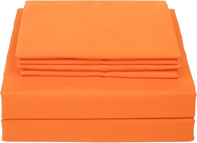 4 Piece Bed Sheet Set (Full,Orange) 1 Flat Sheet,1 Fitted Sheet and 2 Pillow Cases,Brushed Microfiber Luxury Bedding with Deep Pockets