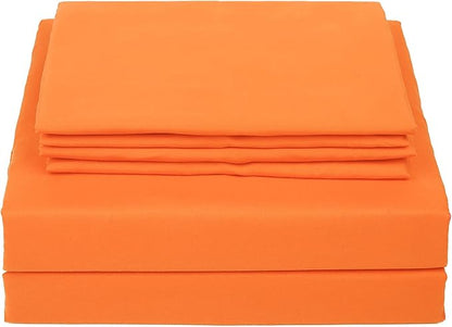4 Piece Bed Sheet Set (Full,Orange) 1 Flat Sheet,1 Fitted Sheet and 2 Pillow Cases,Brushed Microfiber Luxury Bedding with Deep Pockets