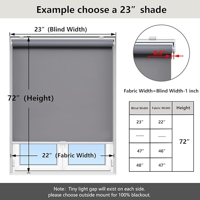 Cordless Roller Shades Blackout Blinds for Windows Room Darkening Rolled Up Shades with Spring System, UV Protection Window Shades Door Blinds for Home and Office (76" W x 72" H, Grey)