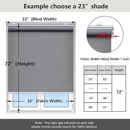 Cordless Roller Shades Blackout Blinds for Windows Room Darkening Rolled Up Shades with Spring System, UV Protection Window Shades Door Blinds for Home and Office (76" W x 72" H, Grey)