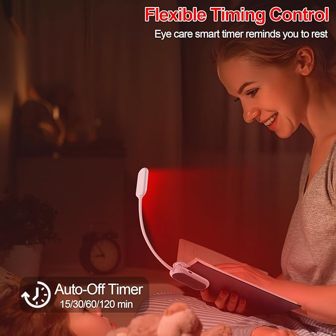 630nm Red Book Light [1 Pack] - Zero Blue Light, Rechargeable Clip On Red Reading Light Lamp for Reading at Night - Poratble Dimmable LED Book Lamp, Perfect for Lovers Travel Studying Nursing