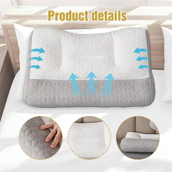 Orthopedic Deep Sleep Pillow, Sleep Apnea Pillow, Sleep Apnea Pillows Ergonomic Pillows for Neck and Shoulder, Side Back Stomach Sleepers (Light Grey)
