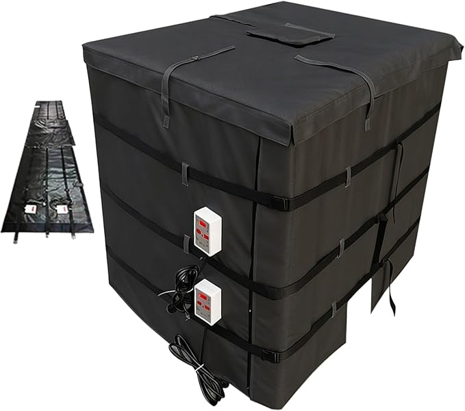 IBC Container Heater, IBC Tote Insulation Blanket, Smart Temperature Control up to 200°C, 1000L, IBC Tote Blanket with Thermostat, for Petroleum, Chemical, Food Processing Black