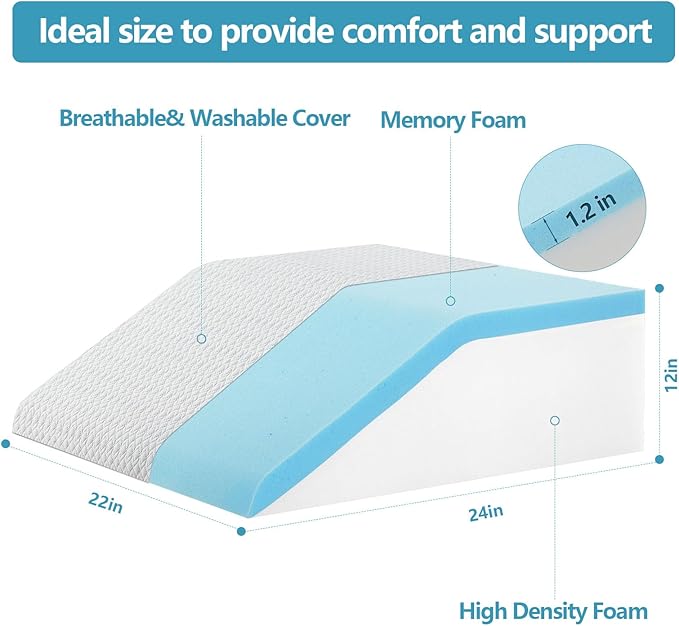 Leg Pillow for Elevation & Support, 24"x22"x10" Memory Foam Cushion with Grey White Patterned Polyester Cover, Ideal for Improving Circulation & Relaxing Leg