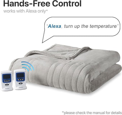 Beautyrest Heated Electric Blanket for Cold Weather, Fast Heating Wi-Fi Heated Blanket, Voice Command Alexa Compatible, Auto Shut Off, Virtually Zero EMF, 20 Heat Setting, UL Certified, Queen Gray