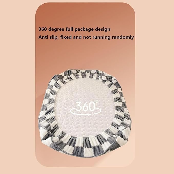 Milk Velvet Checkered Mattress Cover, Cow Flannel Fitted Sheet, Milk Velvet Bedding Sheets, Ultra Soft Fluffy Non-Slip Protective Cover for Bed Mattress (Light Blue,78.7 * 86.6IN)
