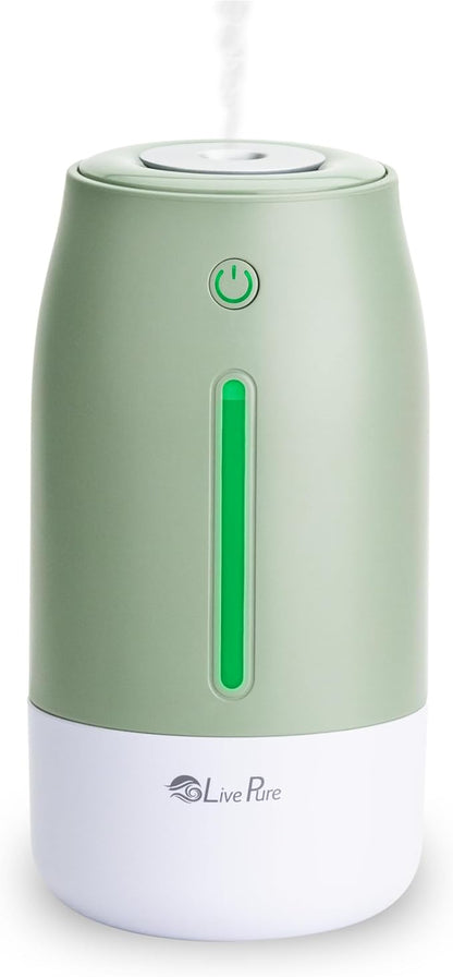 LivePure Cool Mist Humidifiers for Bedroom. Small Humidifier for Babies, Nursery, Plants, Office. Ultrasonic Cool Mist Humidifier w/Quiet Operation, USB-C Rechargeable. Mint Green