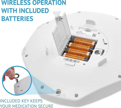 LiveFine Bluetooth Automatic Pill Dispenser, 28-Day Capacity, Sound & Light Alerts, Key Lock, LCD & Easy Setup on The LiveFine App for Prescriptions, Medications, Vitamins & Supplements - Frosted Lid