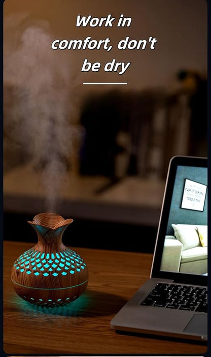 Humidifiers for Bedroom, 300ml Portable Mini Humidifier Wooden Vase Flower Diffuser for Baby Bedroom Travel Office