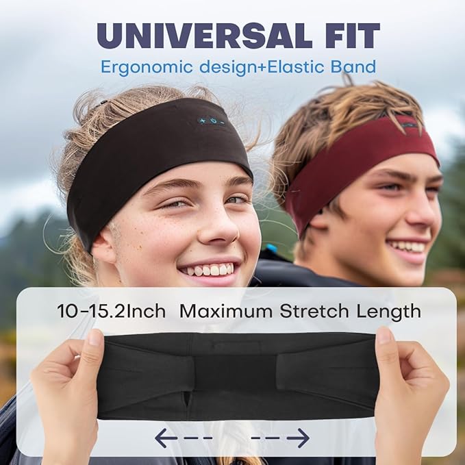 Sleep Headphones Bluetooth Headband for Side Sleeper 2 Pack, 17H Playtime, Wireless Headband Headphones with HD Stereo Speakers for Workout,Running,Yoga, Ideal Gifts for Men, Women, Teens, Black × 2