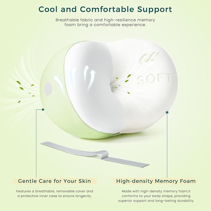 Knee Pillow for Side Sleepers, Leg Pillow with Adjustable Hook & Loop Strap & Removable Washable Cover for Spine Alignment, Sciatica, Hip & Back Pain Relief