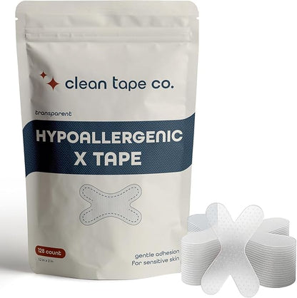 Clean Tape Co | 128 Count Premium X Tape - Pain Free Removal, No Residue, Gentle Transparent for Wound Dressing & Blister Prevention - Latex Free & Gentle On Skin