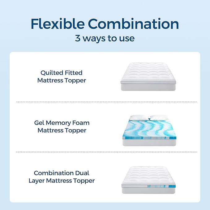 Premium Dual Layer 4 Inch Memory Foam Mattress Topper, 2 Inch Gel Memory Foam and 2 Inch Pillow Top Mattress Pad Cover for Back Pain, Extra Thick Comfort Support（Twin 39"x75"