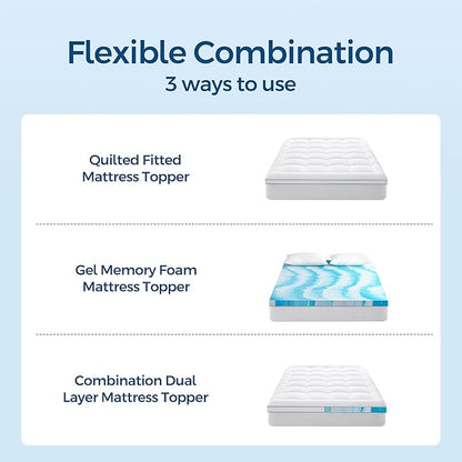 Premium Dual Layer 4 Inch Memory Foam Mattress Topper, 2 Inch Gel Memory Foam and 2 Inch Pillow Top Mattress Pad Cover for Back Pain, Extra Thick Comfort Support（Twin 39"x75"