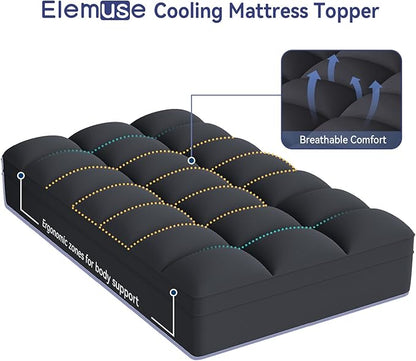 ELEMUSE Twin XL Black Mattress Topper for College Dorm Room Essentials, Extra Long Twin Mattress Pad for Back Pain Relief, Plush Pillowtop with Elastic Deep Pocket, Overfilled Down Alternative Filling