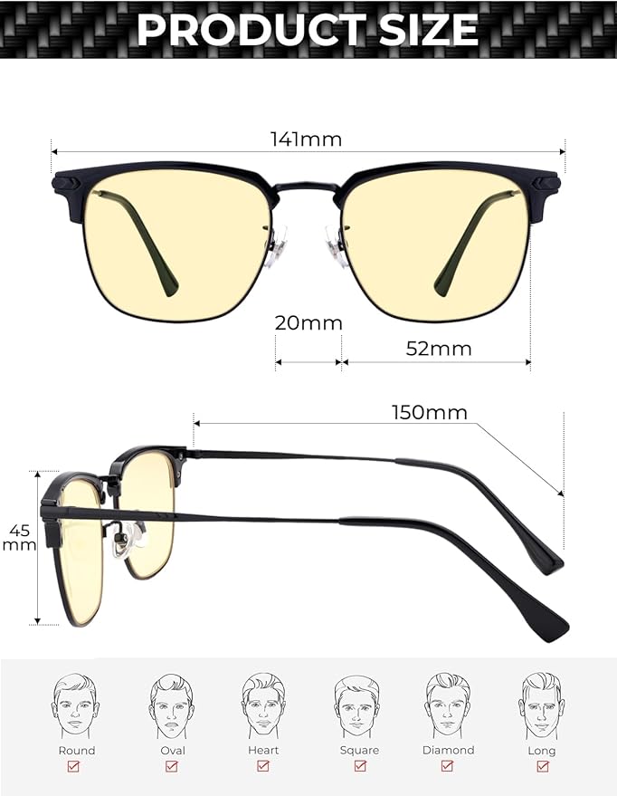 Blue Light Glasses | Men Browline Gaming Glasses | Anti Eye Strain & Migraine Blue Blocker Eyeglasses（Black）