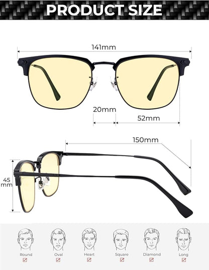 Blue Light Glasses | Men Browline Gaming Glasses | Anti Eye Strain & Migraine Blue Blocker Eyeglasses（Black）