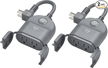 Geeni Outdoor Duo Wi-Fi Smart Plug | 2 Weatherproof Outlets, Compatible with Alexa & Google Assistant | Wireless Remote Control & Timer for Holiday Lights, Appliances, and More, 2-Pack