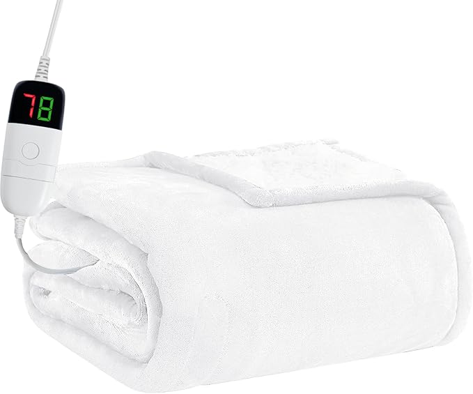 BOMOVA Heated Electric Blanket Throw Size- 50" x 60" Heating Blanket with 10 Heating Levels & 8 Hours Auto Off, Warm Flannel Blanket, Christmas Birthday Gifts for Women