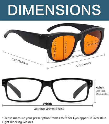 BLUELESS Fits Over Computer Eyeglasses with Orange Tinted Sleep Glasses, Black