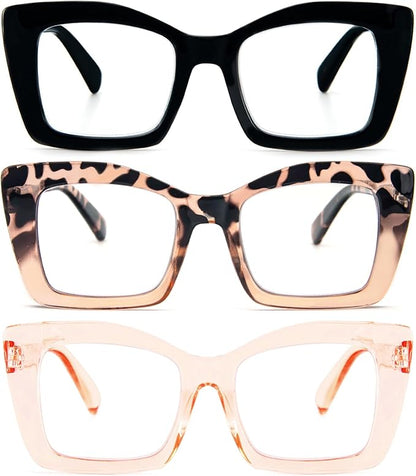 REAVEE Oversized Square Reading Glasses Oprah Style for Women, Blue Light Blocking Large Frame Computer Readers Spring Hinge