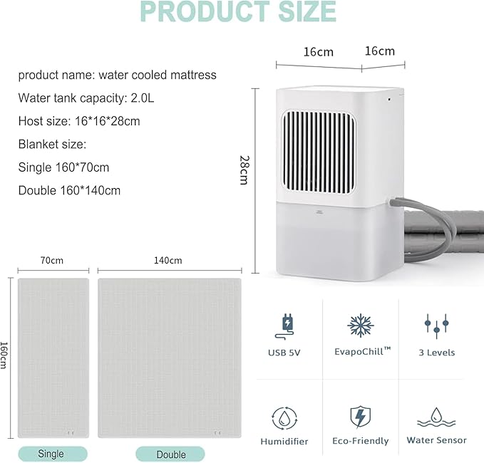 Summer Water Cooling Mattress Pad, Bed Cooling System with Air Conditioner and Remote Control, Keeps Sleepers Cool, PVC Sleeping Ice Pad for Bed & Sofa,160×70cm