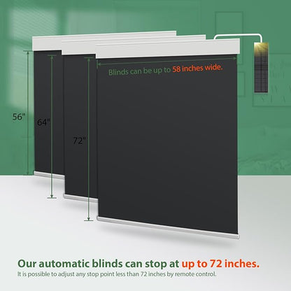 Motorized Roller Blinds, Blackout Automatic Shades with Solar Panel Cordless Smart Blinds for Windows, Custom Electric Blinds Horizontal Roller Shades with Remote Control,Black,38" W X 72" H