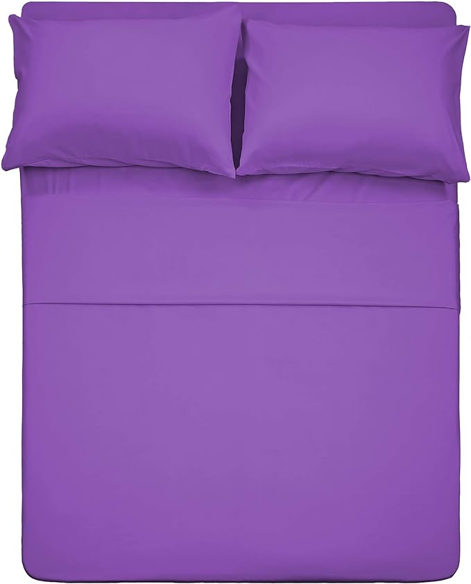 4 Piece Bed Sheet Set (Full,Violet) 1 Flat Sheet,1 Fitted Sheet and 2 Pillow Cases,Brushed Microfiber Luxury Bedding with Deep Pockets