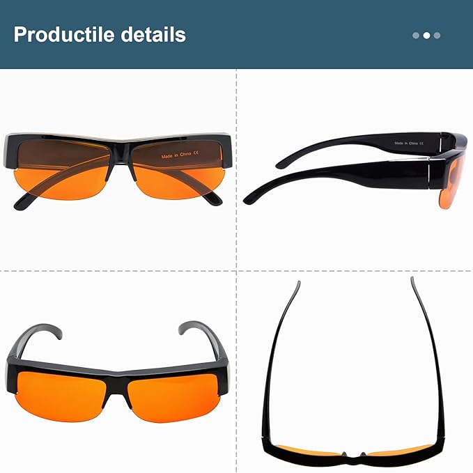 BLUELESS Fitover Blue Light Blocking Glasses with Orange Tinted Sleep Glasses, Black