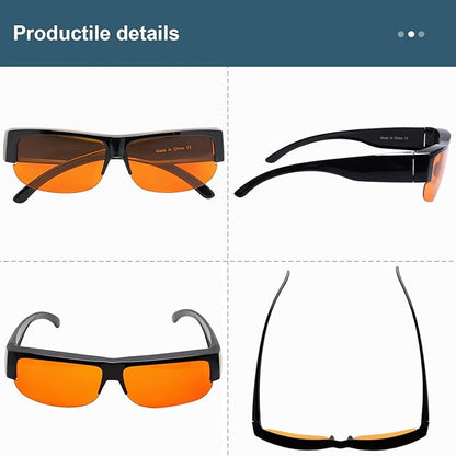 BLUELESS Fitover Blue Light Blocking Glasses with Orange Tinted Sleep Glasses, Black