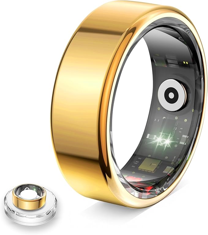 Smart Ring for Women & Men- Health Fitness Tracker with HRV/Sleep Monitoring/Step Counter/Calorie&Distance Tracking, 7-Day Battery，Remote Photo,Menstrual Cycle,Sport Smart Ring (Gold, #9)