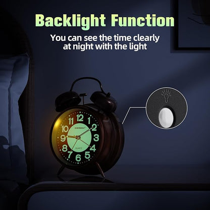 CHEREEKI Loud Alarm Clock for Heavy Sleepers Adults, Silent Non Ticking Analog Clock with Backlight, Luminous Dial, Battery Operated Alarm Clock for Bedroom, Included Battery, Vintage Copper