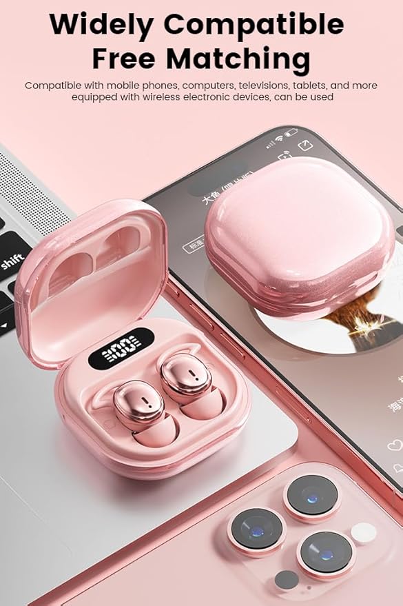 Sleep Earbuds, 5.4 Bluetooth Noise Cancelling Headphones for Sleeping, Ultra Thin Side Sleeper Proof Wireless Earphones with 60H Playback, HD Mic, Touch Control for Home Office Travel-Grey