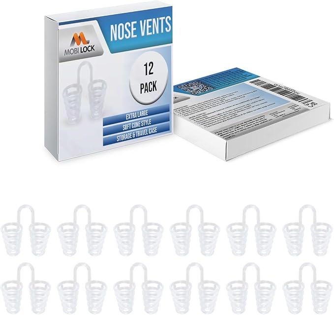 Nose Vent Sinus Relief (Pack of 12 Extra Large Size) Soft Cone Vents - A Simple Solution for Nasal Snorers - Reusable Snoring Device to Enjoy a Peaceful Night's Sleep - by Mobi Lock