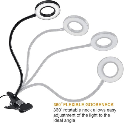 Clip Light Reading Lights 48 LED Clamp-on Desk Lamp with 3 Color Modes and 10 Brightness Dimmable, 360 ° Flexible Gooseneck Book Clamp Light for Video Conference Lighting Headboard