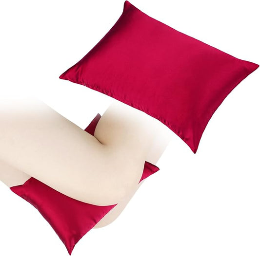 Silky Satin Soft Knee Pillow for Side Sleepers, Pressure Pillows Between Legs 11"x7" Small Knee Pillow Joints Cushion for Sleeping Hip and Back Pain, Burgundy 2 Pcs