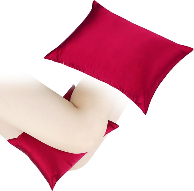 Silky Satin Soft Knee Pillow for Side Sleepers, Pressure Pillows Between Legs 11"x7" Small Knee Pillow Joints Cushion for Sleeping Hip and Back Pain, Burgundy 1 Pcs