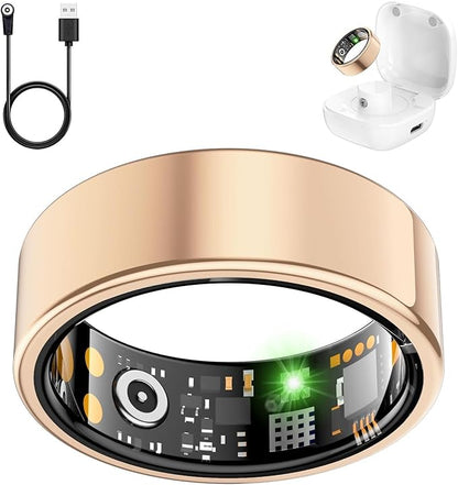 Smart Health Ring for Women Men, Fitness Tracker Ring with Heart Rate, Blood Oxygen, Sleep Tracker, Step Tracker, No Subscription Fee, IP68 Waterproof Smart Ring for iPhone & Android (Rose Gold, 7#)