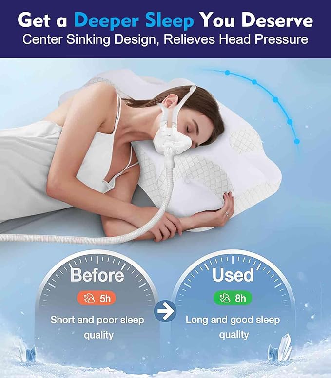 Deep Sleep CPAP Pillow for Side Sleeping for All CPAP Masks Users to Reduce Air Leaks & Masks Pressure: Neck Support Pillows for Neck Pain Relief - Cooling Memory Foam Pillow Side Back Stomach Sleeper