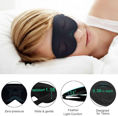 3D Sleep Mask for Kids & Teens (8-18 Years), Zero Pressure & Blackout Eye Cover - Soft Breathable, Adjustable for Travel, Night Use & Deep Sleep