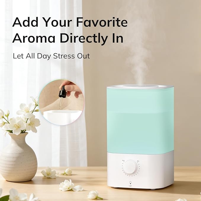 ZAFRO 3.2L Cool Mist Humidifier for Bedroom, 360° Adjustable Nozzle & 7 Color LED Night Light, Top Fill Design & Multiple Mist Levels, 24 dB Quiet Ultrasonic Comfort Humidifiers, White