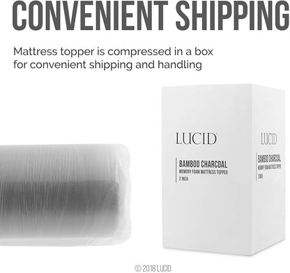 Lucid 2 Inch Ventilated Bamboo Charcoal Memory Foam Mattress Topper, CertiPUR-US Certified, Moisture and Odor Control-Full