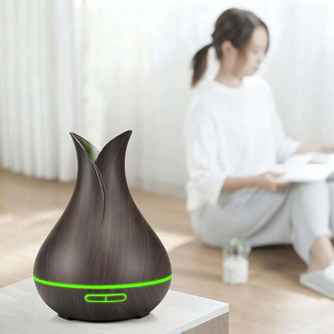 Smart WiFi Essential Oil Diffuser App Control Air Humidifier (Dark Wood UK)